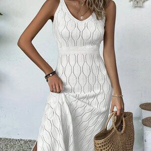 Midi Length Knit Dress Coverup in Ivory L